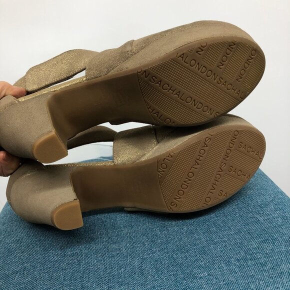 Sacha London Gold Metal Ventura cross strap round toe Heels size 6.5 - Picture 3 of 15